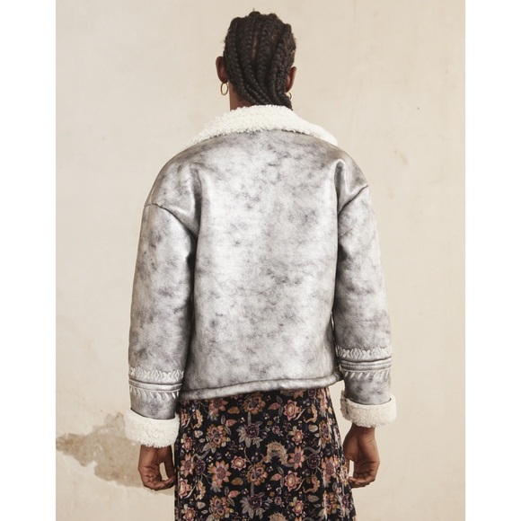 NKN Nekane Gaia Silver Faux Leather Embroidered Aviator Bomber Jacket Small - Picture 11 of 12